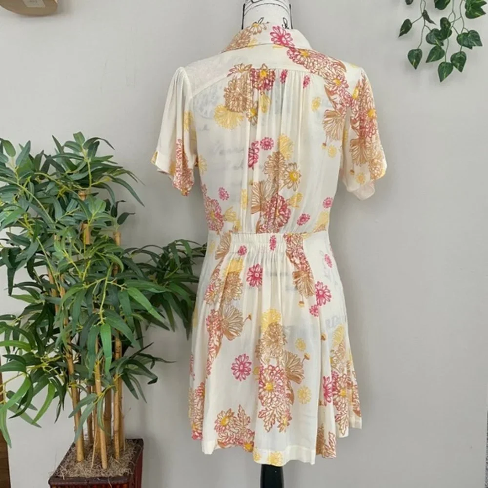 Free People Hawaii Short Sleeve Mini Dress in Cream with Floral - Picture 10 of 15